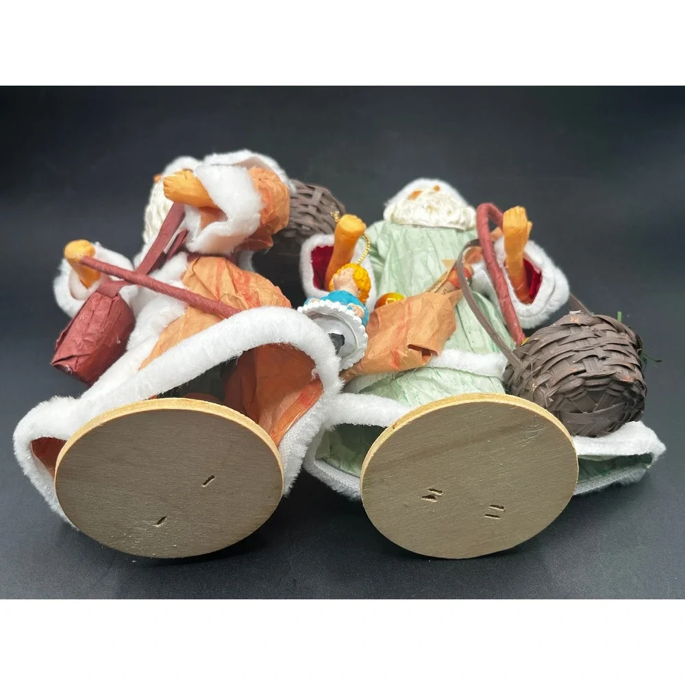 Paper Mache Santa Claus Figurines Set of 2 Hard Plastic Face Hands 8